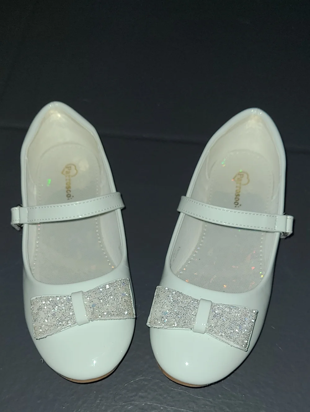 Girls White Mary Jane Dress Shoes with Sparkle Bow